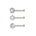 Dreiteiliges Nasenpiercing-Set aus Edelstahl mit runden, Stern- und Herz-Zirkoniasteinen - Set J (Klar - Gerader Stab)