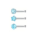 3er-Set Nasenpiercings aus Edelstahl mit Stern Herz und runden blauen Zirkonia-Steinen - Set P (Hellblau - Gerader Stab)