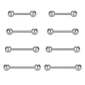 8-piece set of silver stainless steel barbell piercing jewelry in four different lengths - 8Pcs Set / Steel