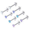 Set de 8 piercings labret de acero inoxidable con incrustaciones de ópalo de colores - Modelo Corto / Juego Multicolor