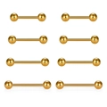 8pcs set of golden stainless steel straight barbell piercing studs for tongue and nipple - 8Pcs Set / Gold