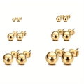 Détail de 6 paires de boucles d'oreilles boules en acier inoxydable doré de tailles variées - 3mm-8mm / Or