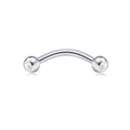Curved stainless steel eyebrow barbell with two clear round-cut zircon stones - Steel White Zirconia