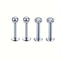 Détail macro de piercings de lèvre en acier argenté avec cristaux de zircon brillants - 1.2x6x3mm / Style Argent
