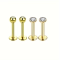 Lot de quatre piercings labret en acier doré sertis de zircons cubiques brillants - 1.2x6x3mm / Style Doré