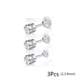 3er-Set silberne Edelstahl-Ohrstecker mit Schraubverschluss und 2mm 3mm 4mm Zirkonia-Steinen - 2mm 3mm 4mm Kombination / Silber