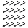 Set de 16 piercings de nariz en L de acero negro 20G con piedras de circón claras - Juego de 16 Piezas / Negro