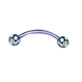 Rainbow plated curved barbell eyebrow ring with sparkling clear cubic zirconia studs - Rainbow White Zirconia