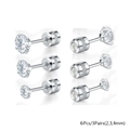 3 Paar silberne Edelstahl-Ohrstecker mit 2mm 3mm 4mm klaren Zirkonia-Steinen besetzt - Doppelte 2mm 3mm 4mm Kombination / Silber
