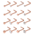 Set de 16 piercings de nariz en L de oro rosa con bolas pulidas y circonitas cúbicas brillantes - Juego de 16 Piezas / Rosa oro
