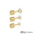 Set of 3 golden stainless steel stud earrings with 2mm, 3mm, and 4mm round zircon stones - 2mm 3mm 4mm Combination / Gold