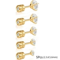5-piece gold stainless steel stud earring set with zircons in sizes 2mm to 6mm - 2mm 3mm 4mm 5mm 6mm Combination / Gold