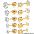 5-pair set of gold-plated stainless steel stud earrings with 2mm to 6mm cubic zirconia - Double 2mm 3mm 4mm 5mm 6mm Combination / Gold