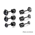 Set of 3 pairs black stainless steel stud earrings with zircon in sizes 2mm, 3mm, 4mm - Double 2mm 3mm 4mm Combination / Black