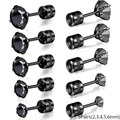 Set of 5 pairs black zircon stud earrings in 2-6mm sizes with 4-prong stainless steel setting - Double 2mm 3mm 4mm 5mm 6mm Combination / Black