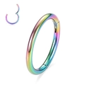 Rainbow anodized stainless steel nose ring with a hinged clicker segment mechanism - Colorful