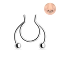 Aro nasal de herradura de acero inoxidable pulido con dos bolas y diagrama de uso - 0.8x10mm / Plateado