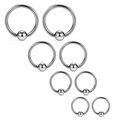 8-piece stainless steel captive bead ring set for nose and ear piercings in 4 sizes - Multi-size Sets / Steel
