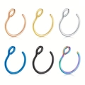 Set of 6 colorful stainless steel nose rings including gold, silver, black, and rainbow colors - Mixed Color Set (Rose Gold/Gold/Silver/Blue/Black/Rainbow) / Set of 6