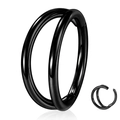 Black stainless steel double hoop hinged clicker ring for nose and cartilage piercing - Style A / 1.2x8mm / Black