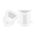 Detail view of white silicone triangle ear gauges with hollow tunnel design for piercings - 4mm / White