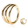 Golden 316L stainless steel triple layer hinged nose ring hoop jewelry - Style B / 1.2x8mm / Gold
