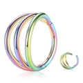 Rainbow stainless steel triple layer hinged clicker hoop for nose or ear piercing - Style B / 1.2x8mm / Colorful