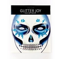 Strass viso teschio blu con perle e gemme a goccia per il trucco di Halloween - Stile Perla Blu e Bianca (H8)