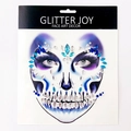 Ghost skull face jewelry with blue and clear rhinestones for Halloween makeup - Dark Blue Gem Style (H2)