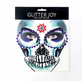 Skull face art stickers with purple and blue rhinestones for Halloween makeup - Red and Blue Floral Style (H5)
