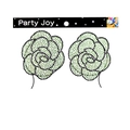 Bijoux de poitrine camélia en strass verts et blancs pour fêtes EDM sur carte noire - Green White Camellia Style (112-5)