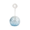 Light blue mirror disco ball card holder with a spiral silver metal wire clip - 5cm Ball With Clip / Lake Blue Style