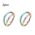 Detail view of 2pcs rainbow stainless steel double hoop nose rings with multicolor finish - 1.2x8mm / Colorful