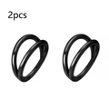 Detail view of 2pcs black stainless steel double layered nose rings and ear cuffs set - 1.2x8mm / Black