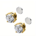 Gold plated non-piercing magnetic stud earrings with 4-prong round cubic zirconia stones - Gold with White Zircon