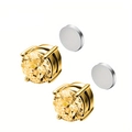 Champagne zircon magnetic earrings with 4-claw gold setting for non-pierced ears - Gold Tone With Champagne Zirconia