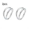 Set of 2 polished silver stainless steel double hoop nose rings and ear cuffs - 1.2x8mm / Steel