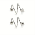 Paire d'anneaux de piercing double spirale en acier inoxydable argenté avec billes - 8mm / Acier