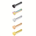 Detailed view of 5-piece stainless steel heart nose studs in gold, silver, and black - Straight Bar / Steel