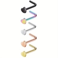 Set of five heart-shaped L-shaped nose studs in black, silver, rose gold, and rainbow finish - L-Shape / Steel