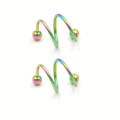 Bijoux de piercing double hélice en acier inoxydable arc-en-ciel avec boules colorées - Coloré