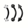 Détails des barbells courbés noirs avec zircon et pointes pour piercings de sourcils - 1.2x6x3mm / Noir
