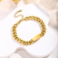 Bracelet gourmette doré en acier inoxydable avec plaque ID et chaîne réglable - Bracelet Poli (7934) / Or