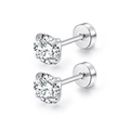 Boucles d'oreilles clous en acier argenté à 4 griffes avec oxyde de zirconium rond - Argent / 2.0mm