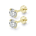 Paire de boucles d'oreilles dorées avec griffes et oxyde de zirconium rond clair - Or / 2.0mm