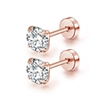 Paire de boucles d'oreilles plaquées or rose avec zircons ronds et fermoirs à vis sécurisés - Or rose / 2.0mm