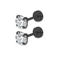 Boucles d'oreilles classiques en acier inoxydable à 4 griffes avec zircon blanc mat - Noir / 2.0mm