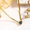 Elegant gold flat chain necklace featuring a deep green heart-shaped gemstone pendant - Green Rhinestone Necklace (81199)