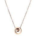 Collar de doble anillo en oro rosa y acero inoxidable con números romanos y micro-diamantes - Rosa oro