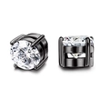 Four-prong round zircon stud earrings with black magnetic base in a pair - Round Black Claw White Zirconia